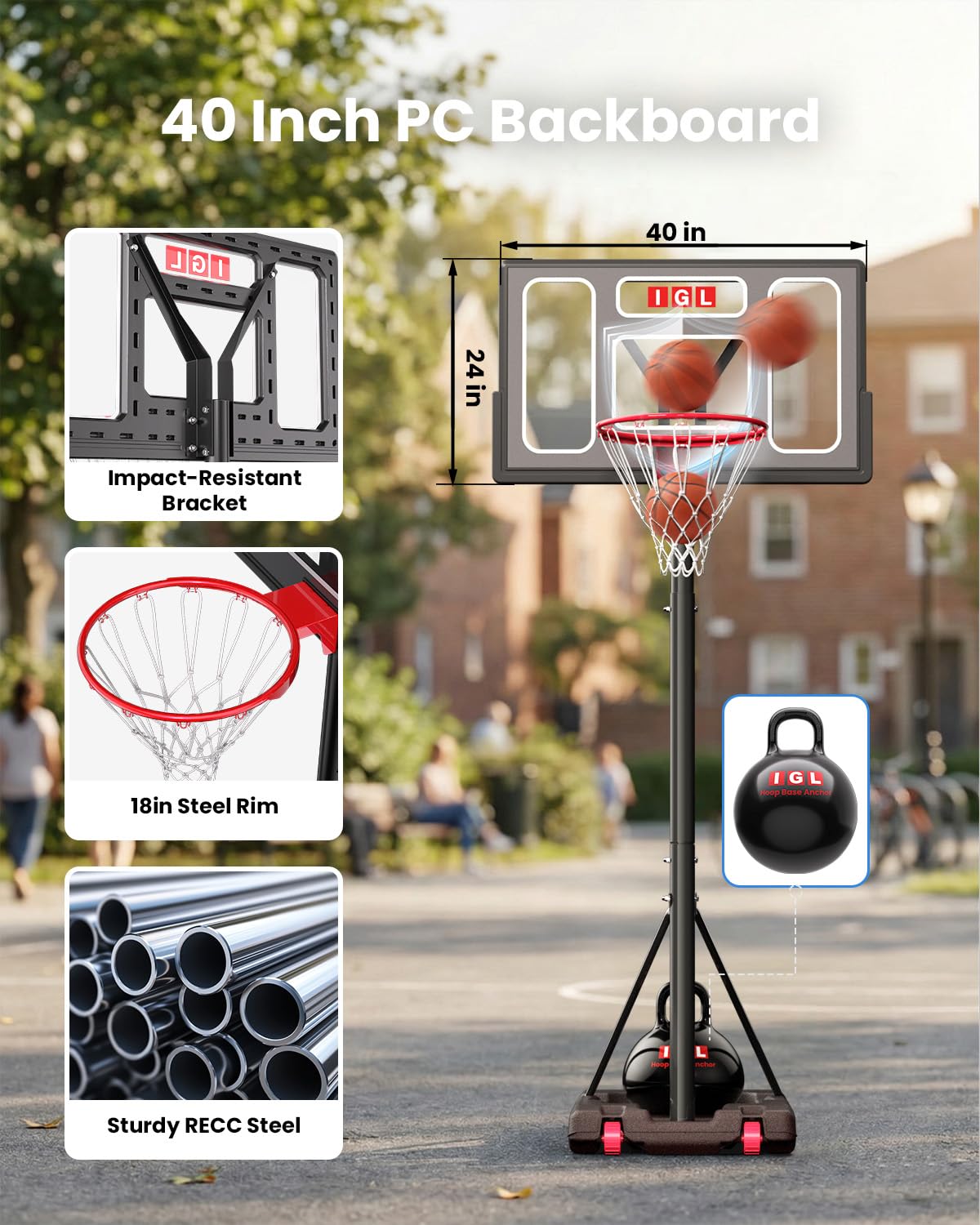 40-Inch Adjustable Portable Basketball Hoop