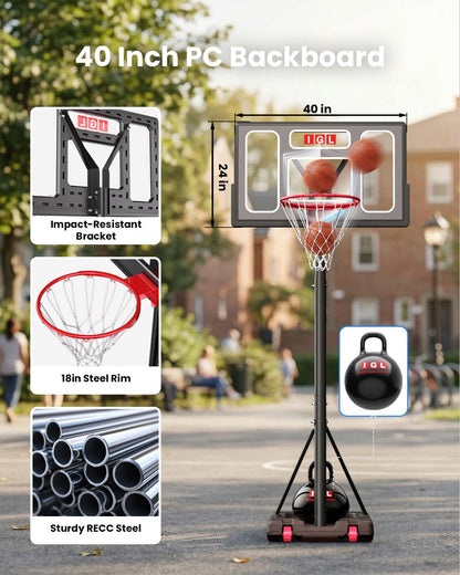 40-Inch Adjustable Portable Basketball Hoop