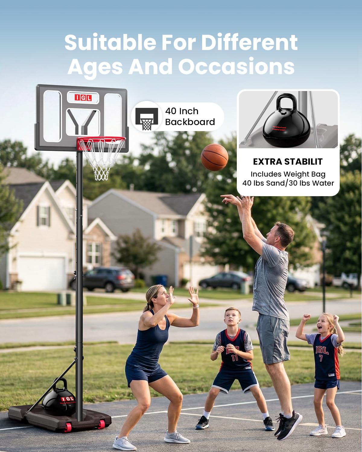 40-Inch Adjustable Portable Basketball Hoop