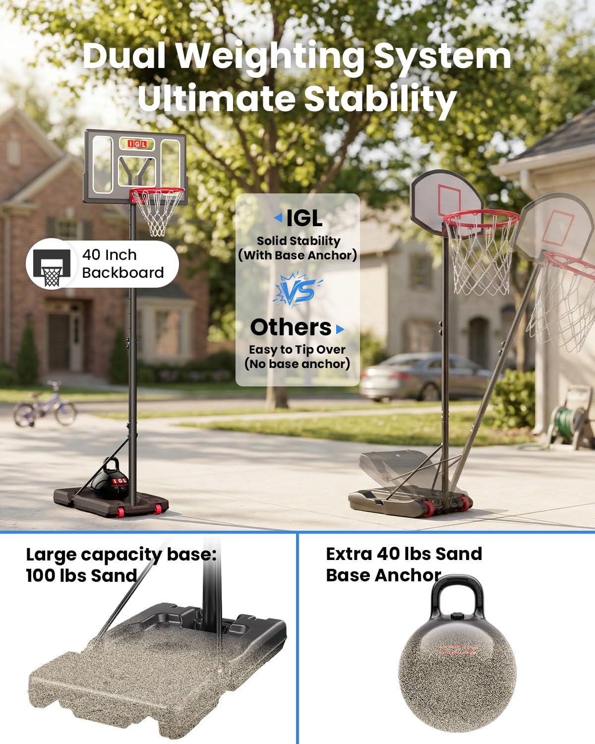 40-Inch Adjustable Portable Basketball Hoop