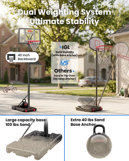 40-Inch Adjustable Portable Basketball Hoop