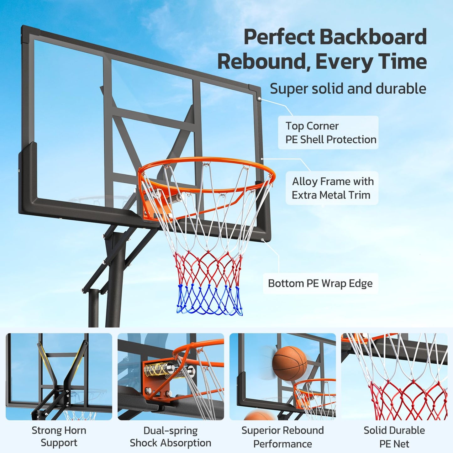 44-Inch Portable Basketball Hoop with Wheels