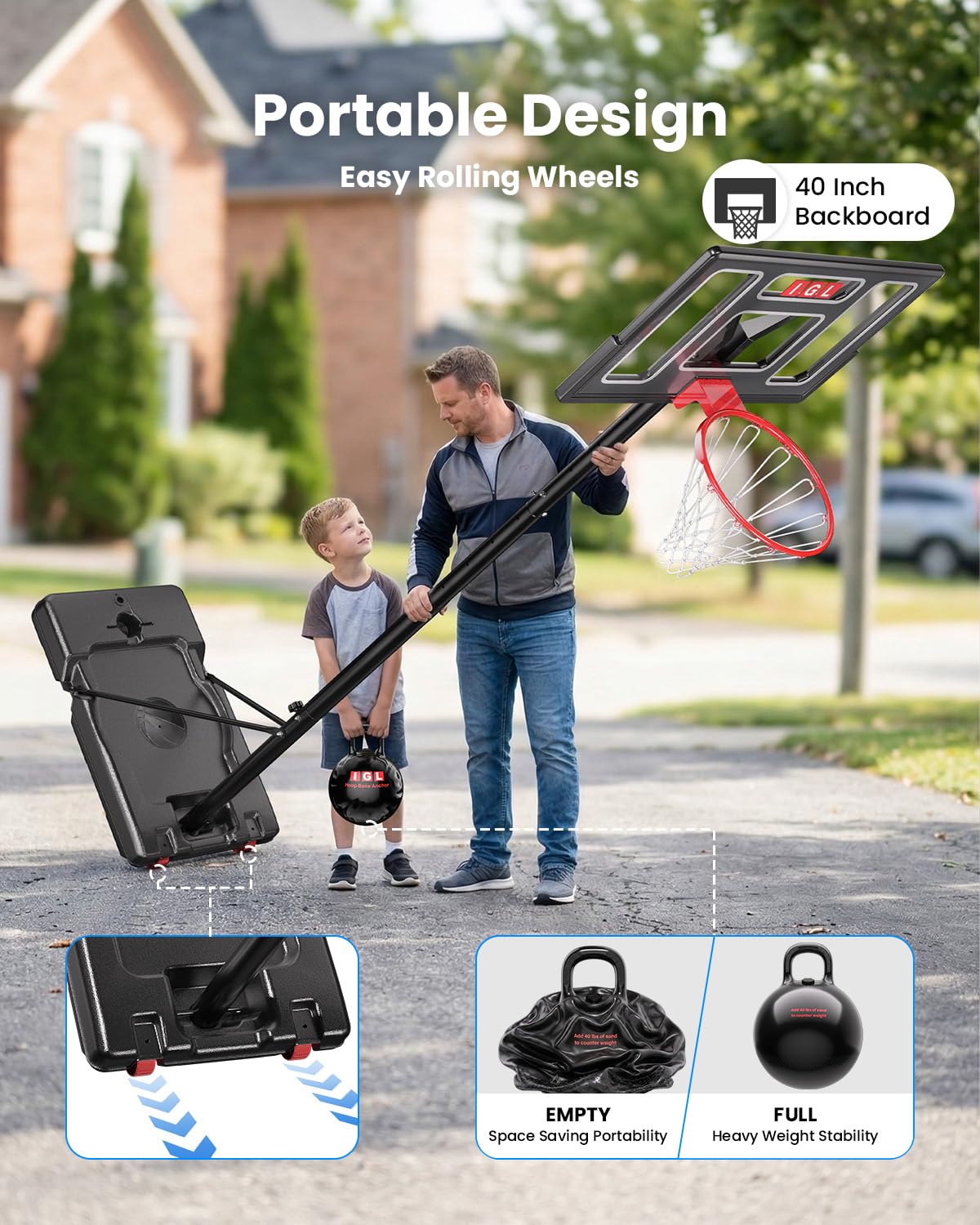 40-Inch Adjustable Portable Basketball Hoop