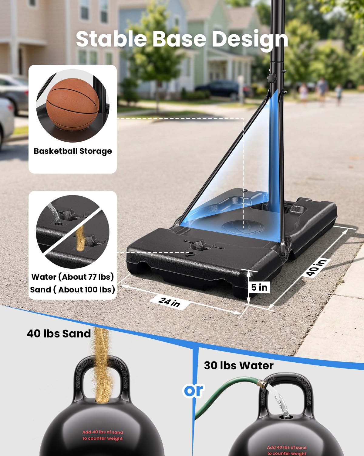 40-Inch Adjustable Portable Basketball Hoop