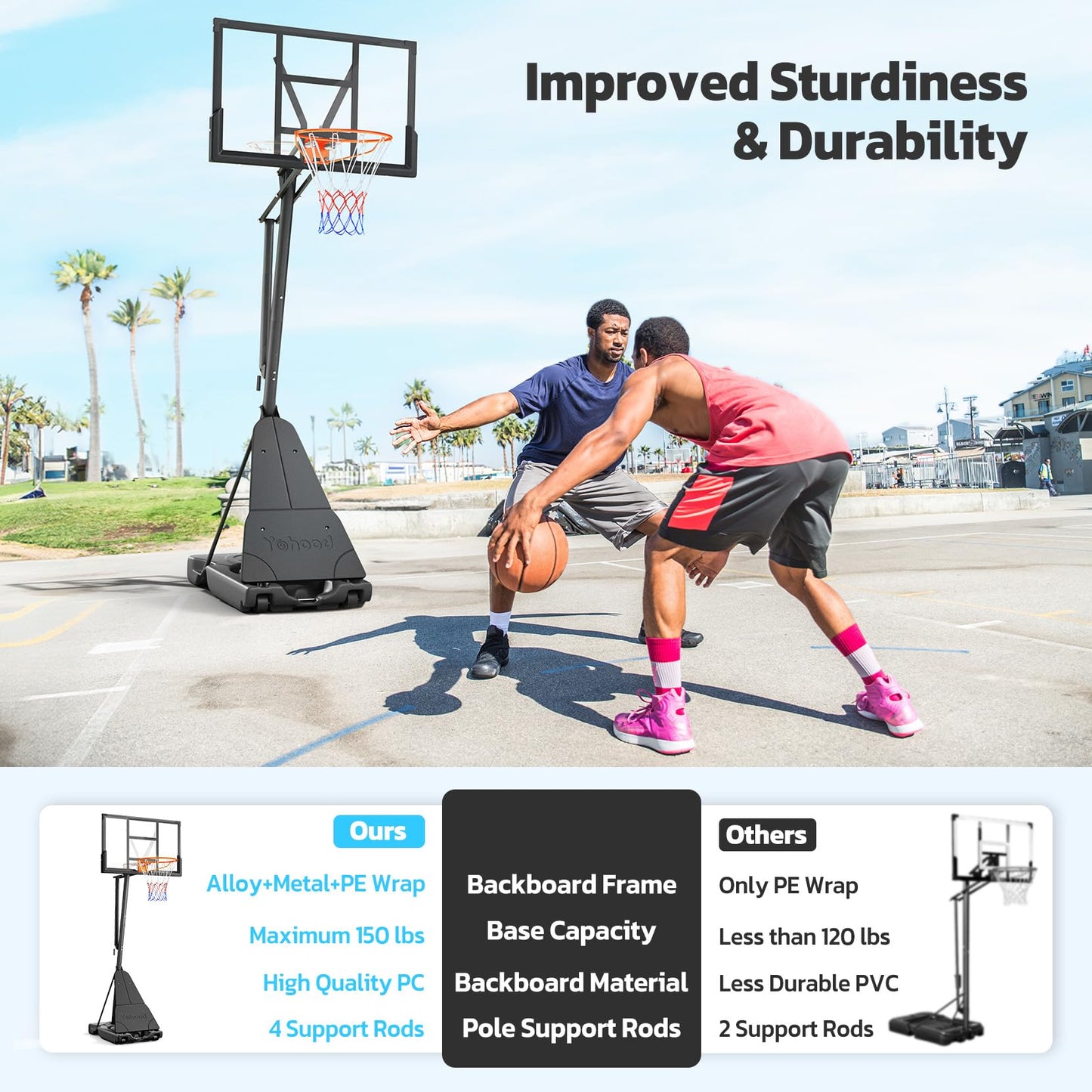 44-Inch Portable Basketball Hoop with Wheels