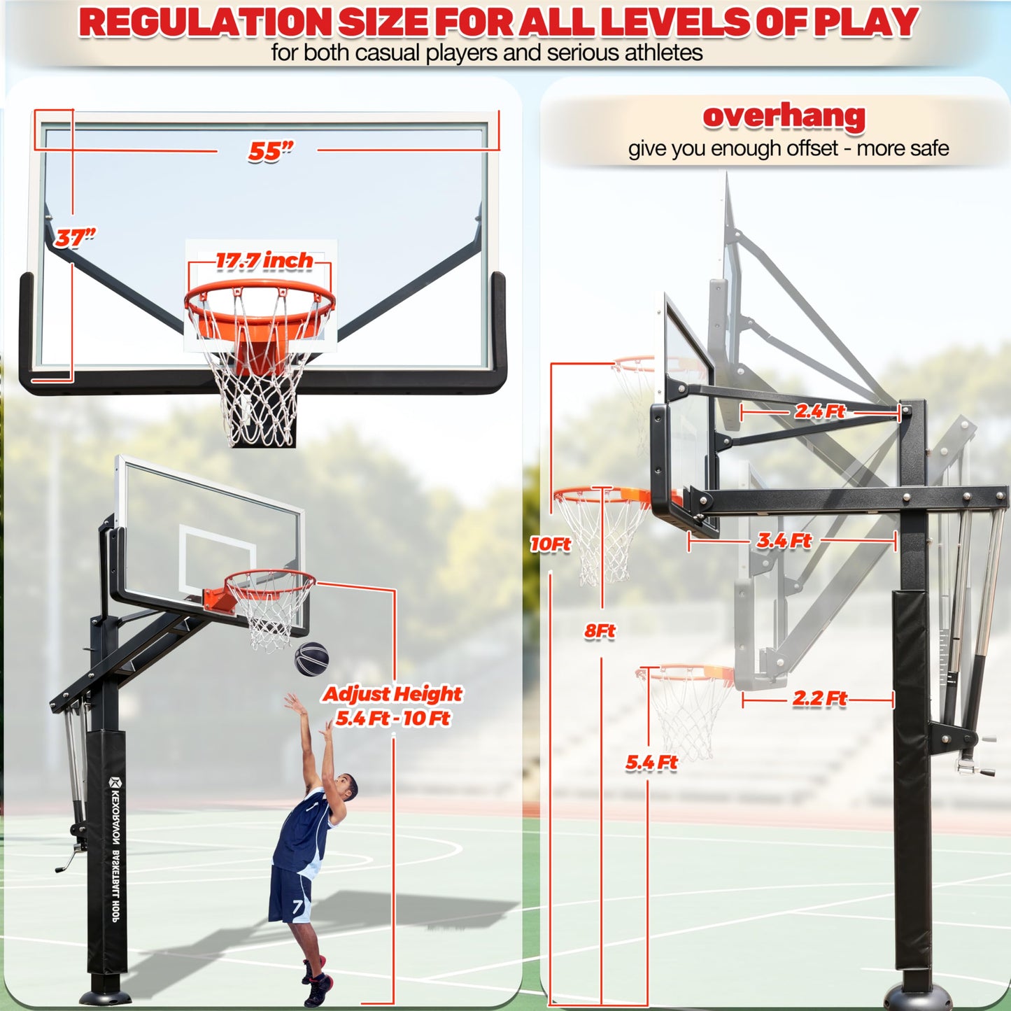 55-Inch In-Ground Basketball Hoop System