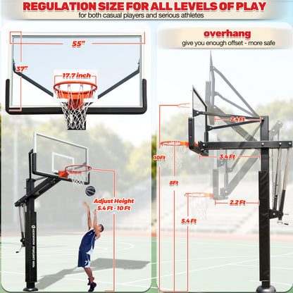 55-Inch In-Ground Basketball Hoop System