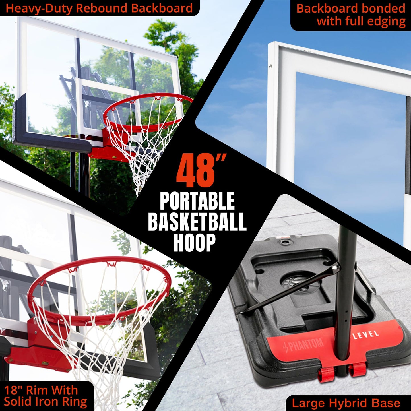 48-Inch Adjustable Portable Basketball Hoop